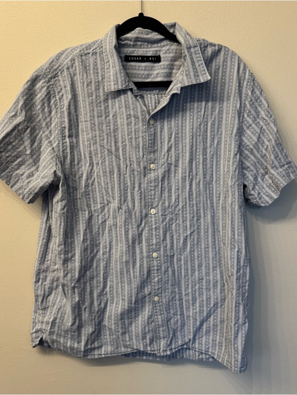 Edgar + Ash Light Blue Stripe Short-Sleeve Button-Up Shirt Men’s Size Large